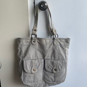 Old Navy canvas Tote. Washed Gray. Floral interior.
